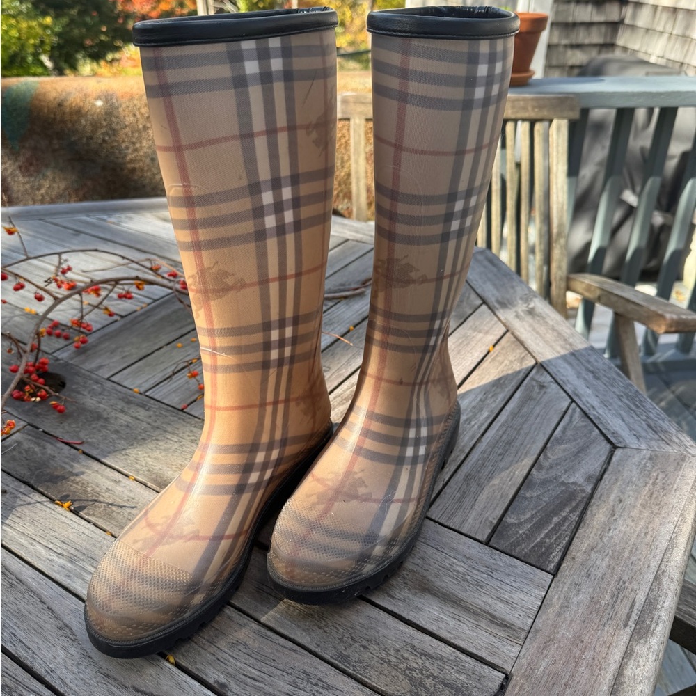 Authentic Burberry Plaid Knee-High Rain Boots